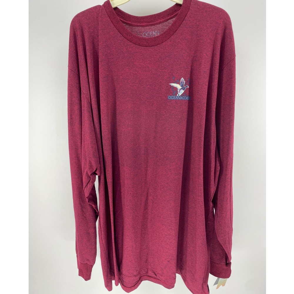 Ocean + Coast Graphic Tee Men 2XL Burgundy NEW Long Sleeve Mallard Duck Heather